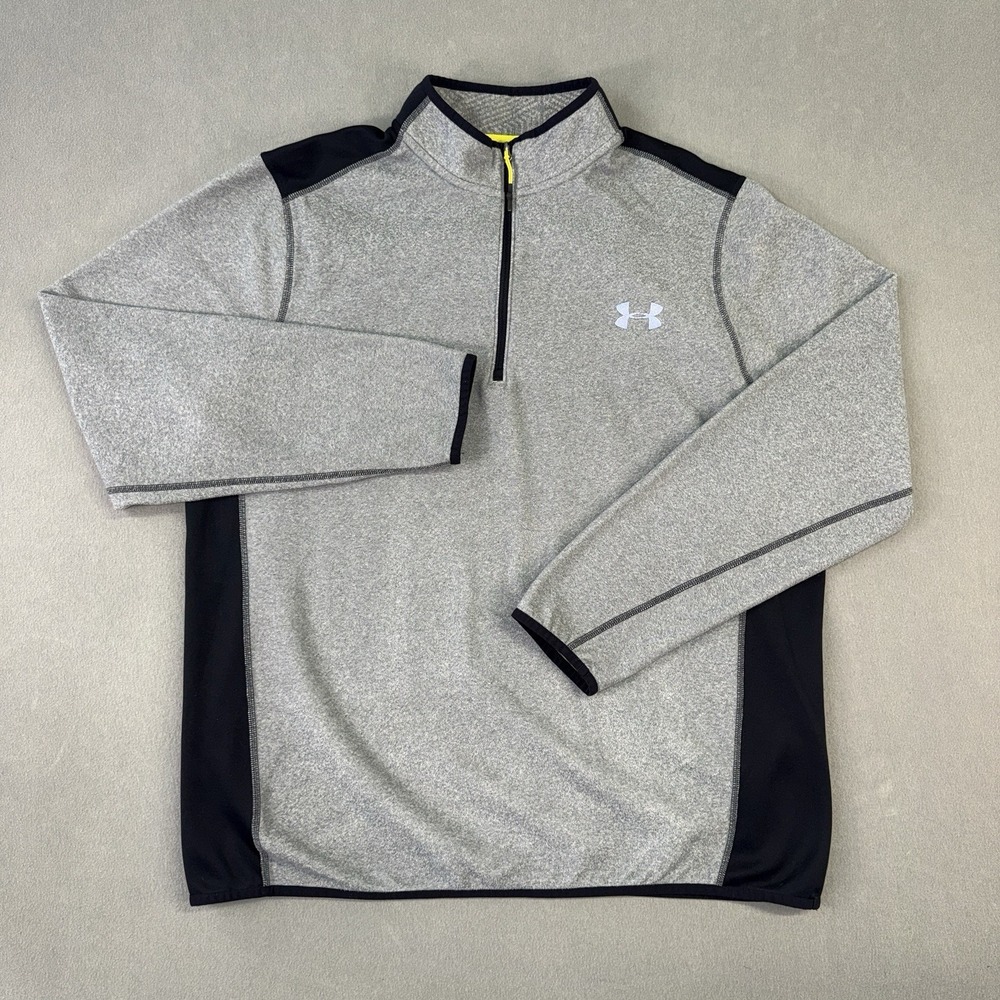 Men's Under Armour ColdGear 1/4 Zip Colorblock Pullover Sweatshirt Gray Size XL